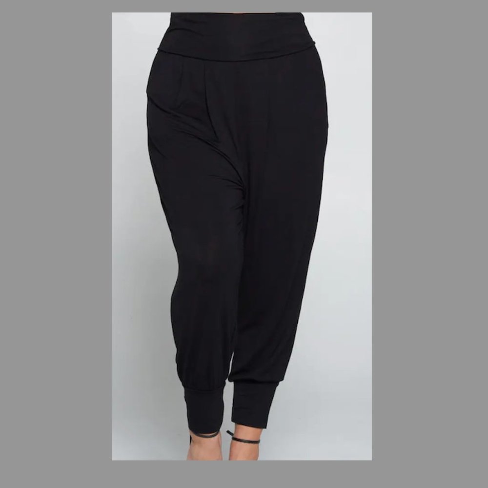 Banded Waist Harem Joggers Navy Blue Plus Boho - Picture 3 of 5